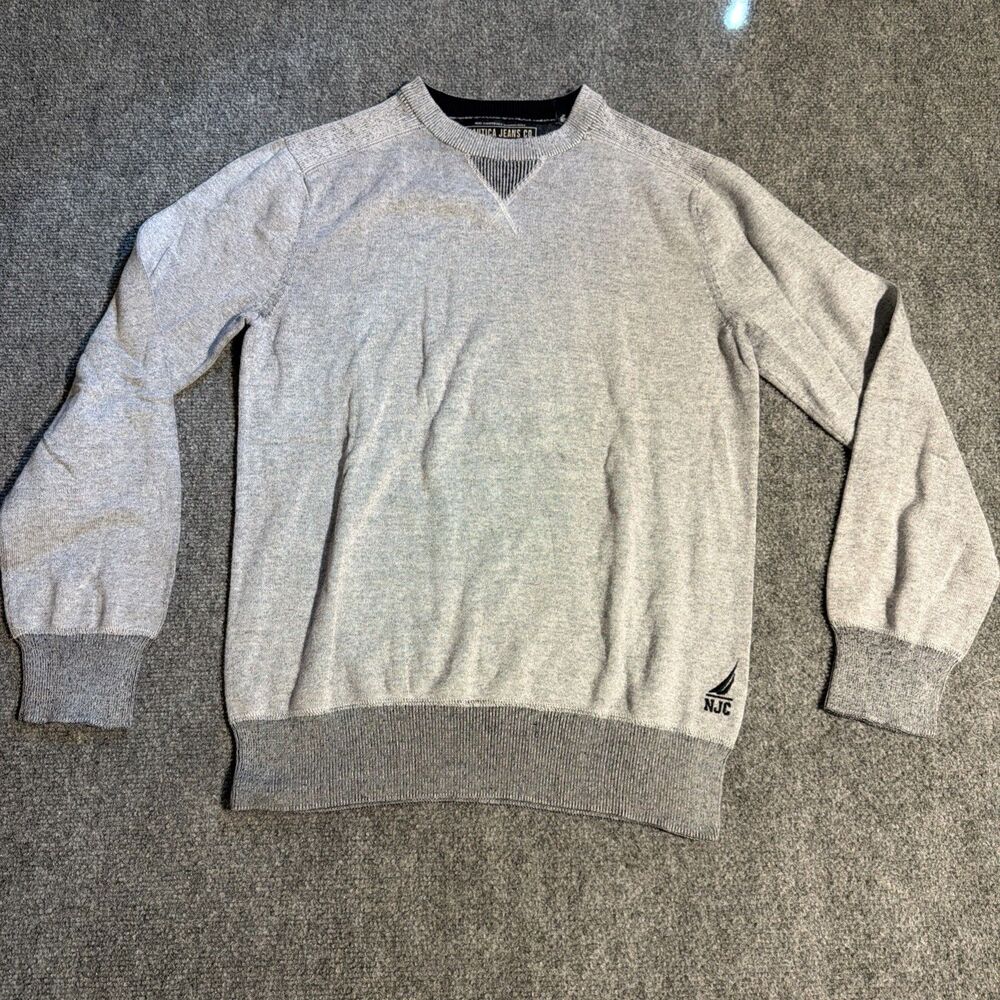 Vtg Nautica Jeans Co Sweater Mens Small Gray Crewneck 100% Cotton NJ-99 Y2K